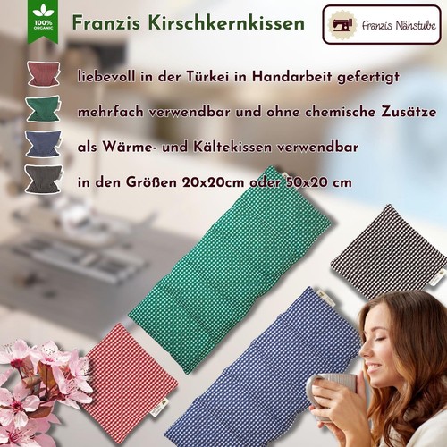Kirschkernkissen I 50x20cm I kariert grün I 100% Baumwolle I Körnerkissen I Schm - Picture 3 of 5