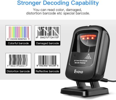 Eyoyo 1D 2D Desktop Barcode Scanner Omnidirectional Hands-Free USB Wired Reader