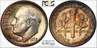 1962P ROOSEVELT DIME / RARE AND BEAUTIFUL RAINBOW RIM TONED REVERSE  / PCGS MS66