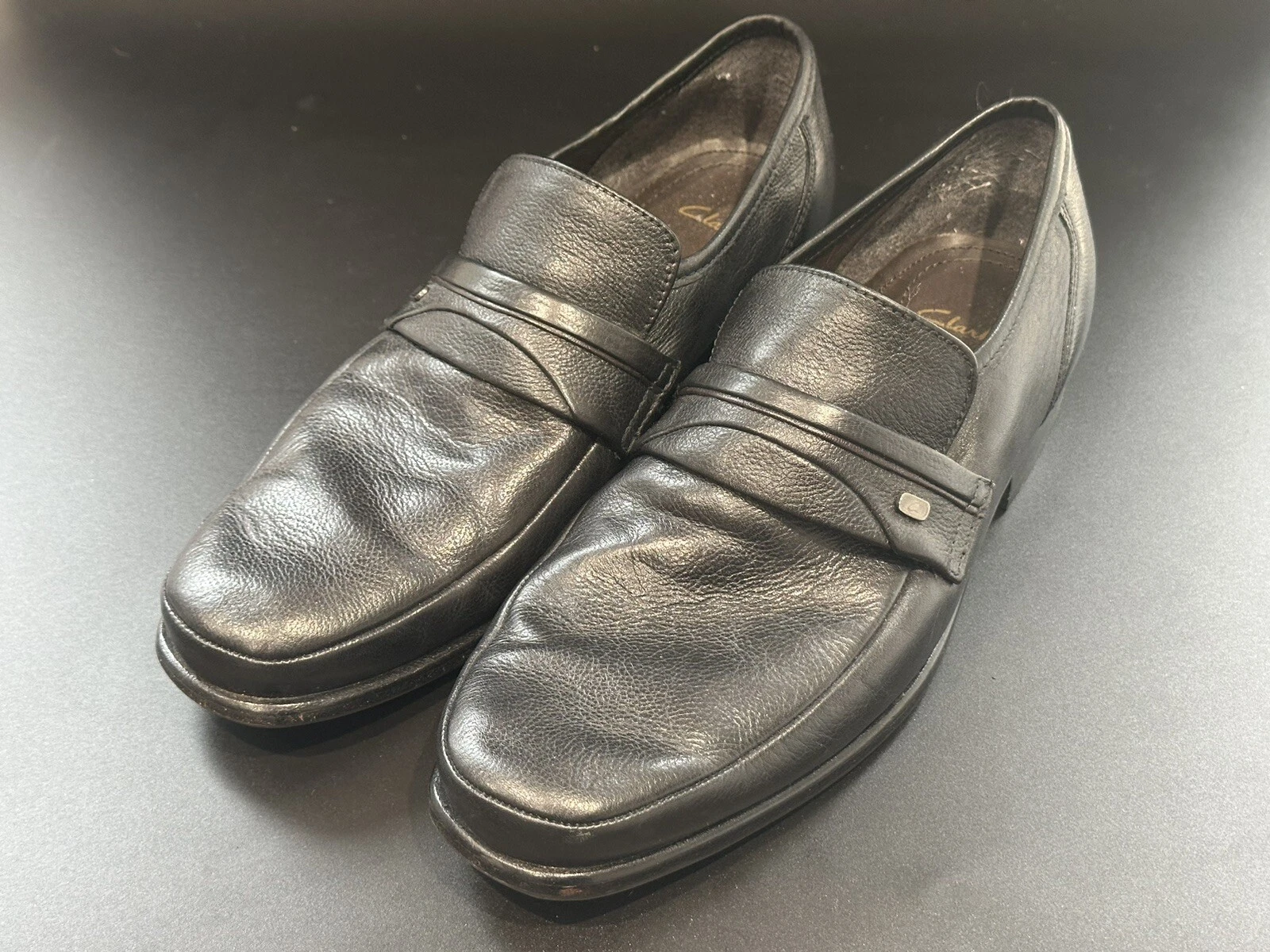 ⭐️ MOCASSINI CLARKS uomo in pelle nera eleganti casual SHOW UK 9 OTTIME CONDIZIONI ⭐️