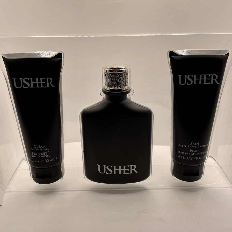 Juego de 3 piezas USHER By Usher para hombres 3,4 oz EDT Spr + 3,4 oz Sh.Gel + 3,4 oz afeitado en popa - NUEVO Foto 3 de 4