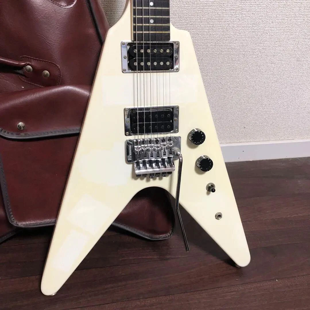 Fernandes Flying V Electric Guitar White 80s Vintage with Soft