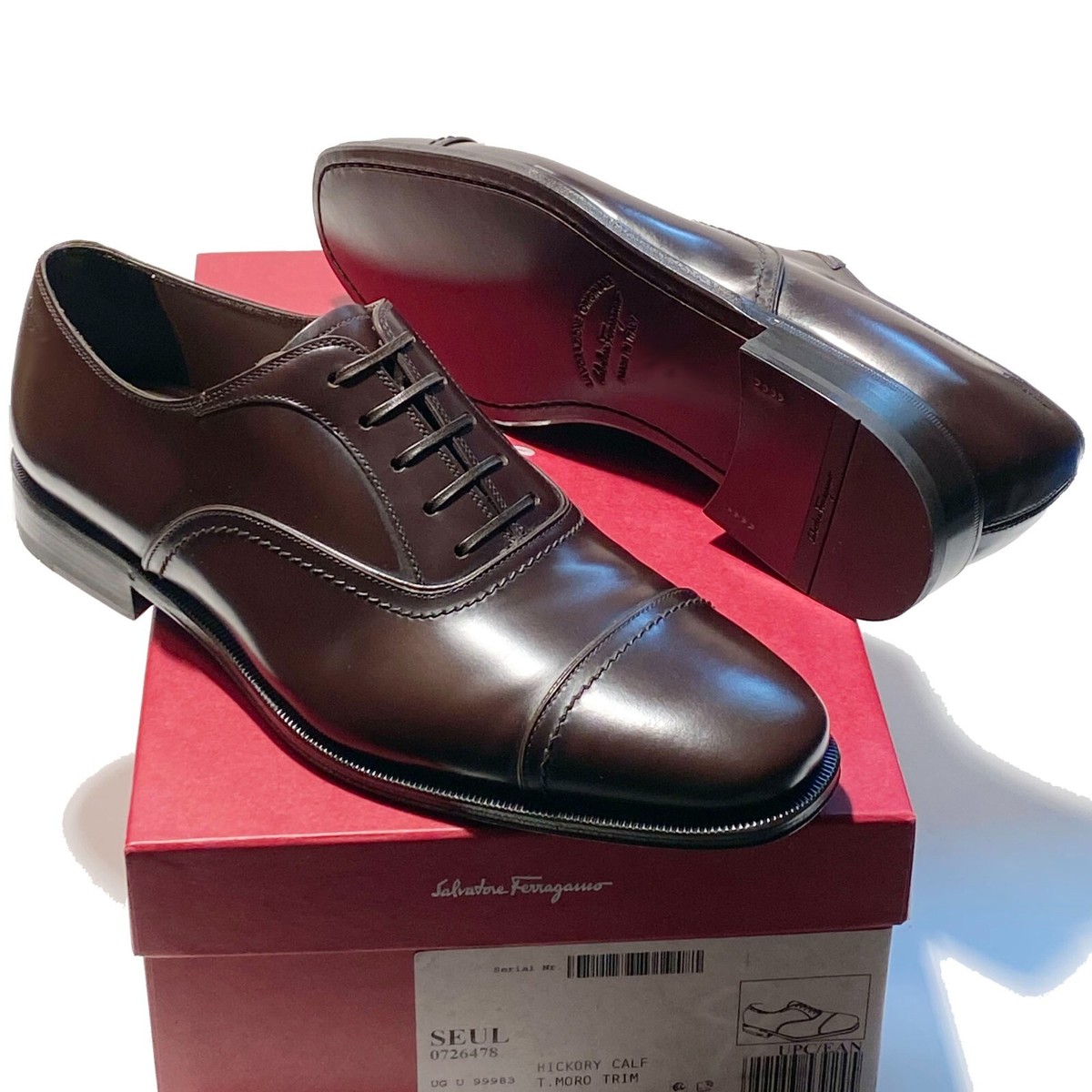 NIB FERRAGAMO SEUL DARK BROWN POLISHED LEATHER CAP TOE LOGO OXFORDS 11 D Amazon.com | Ferragamo SEUL (EE/Wide) Leather Cap Toe Welted  main image 3