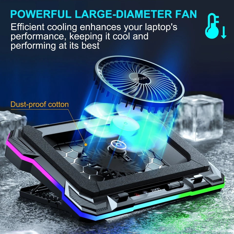 Laptop Cooling Pad Leistungsstarker Turbo Lüfter RGB Gaming Notebook Kühler für 14-19 Zoll - Bild 2 von 4