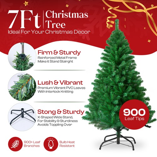 Christmas Tree With Stand 4ft 5ft 6ft 7ft Artifical Bushy Xmas Tree Home Decor - Picture 20 of 63