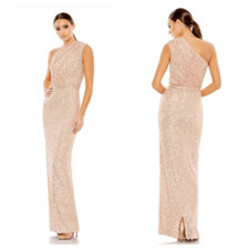Mac Duggal SEQUINED RUCHED ONE SHOULDER GOWN Sz 4