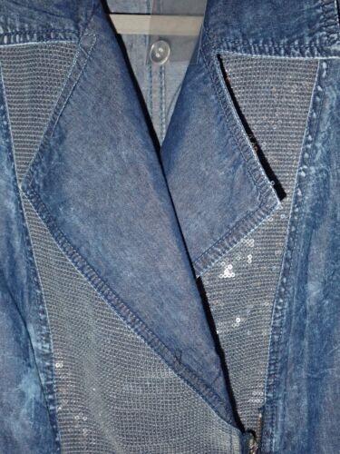 NEU CHICO'S Größe 1 (Medium, 8) PLATIN Denim Weste Pailletten Reißverschluss Moto True Blue - Bild 6 von 14