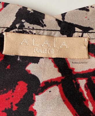 NWT Azzedine Alaia BLACK RED PRINTED BOW ACCENTED FIT