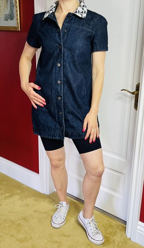 Cute PAUL & JOE Sister SIMONE Denim Fox Print Collar Shift Mini Dress Snap 42 14 - Picture 9 of 11