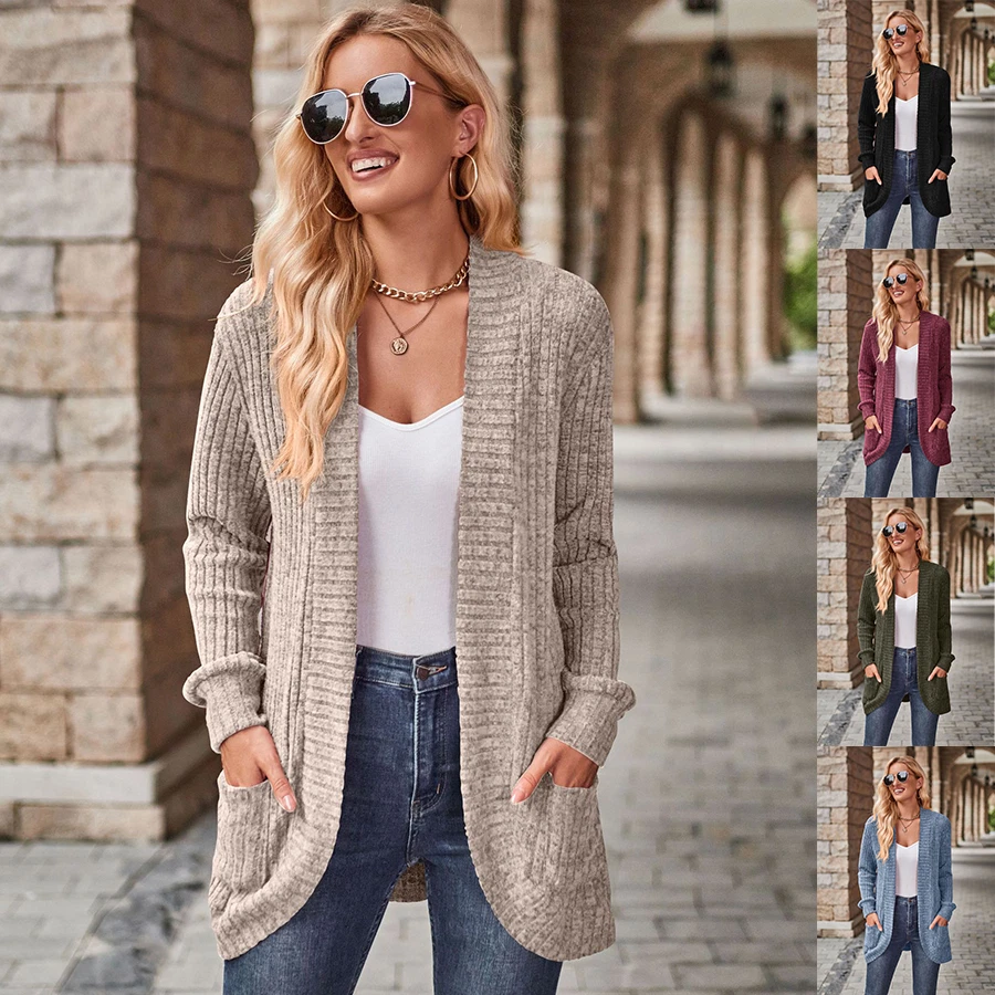 Solid Casual Long Sleeve Cardigans Coverup UK Coats for Women 2024 Autumn Ladies