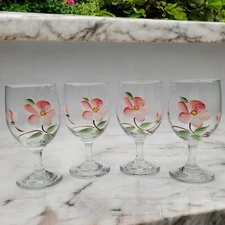 Libby Franciscan Desert Rose Goblets Water Wine Hand Painted Set of 4