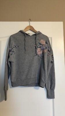 H&M Hoodie Pullover gray With Floral Applique Size S. Hits At