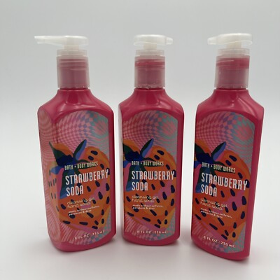 3 Lot- ALL NEW Strawberry Soda Cleansing Gel Hand Soap 8 oz Bath & Body Works