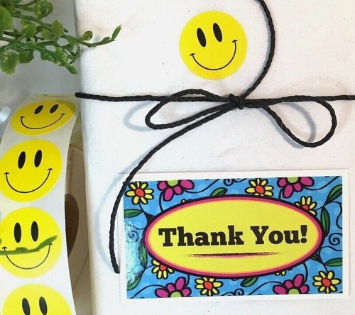 Business Thank You Cards Floral Tags Thank You Emoji Stickers 50 Sets=100 pc - 第 1/7 張圖片