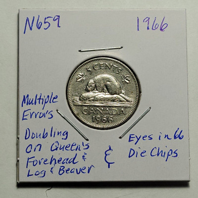 ERROR 1966 Doubling on Queen's Forehead, Log & Beaver CANADA 5