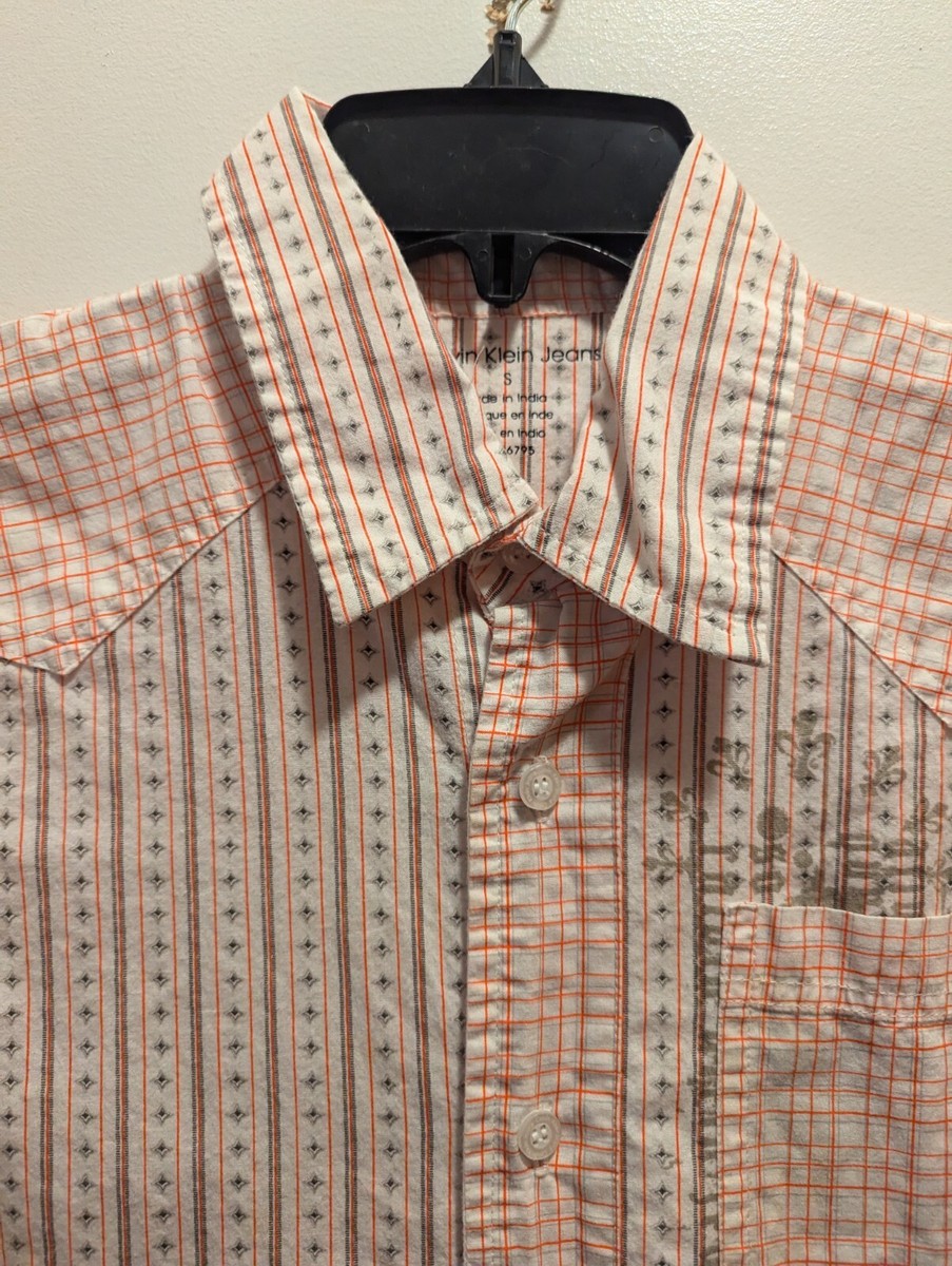 「Ü」 Calvin Klein Boys Small Short Sleeve Button Up Western Style Shirt