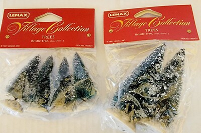 Lemax ~1991~Christmas Flocked Bristle Trees ~4 Mini #14005 & 2 Small #14004~NEW