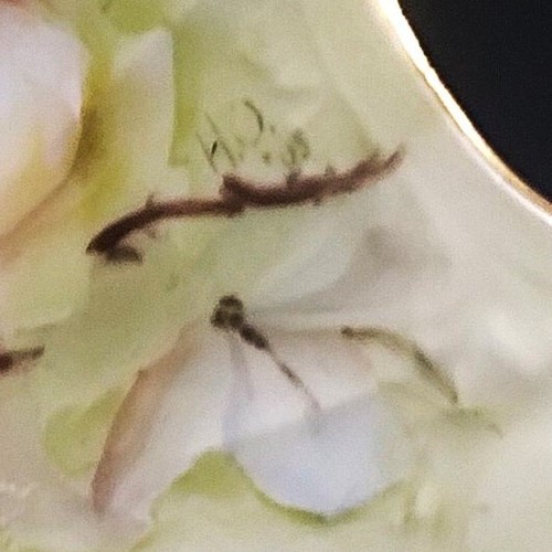 Antique Limoges Cabinet Plate 8.5" Green Pink Roses Gilt Scalloped Edge Signed - 第 4/9 張圖片