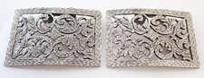 Pair of Vintage Filigree Cut Out Silver Tone Shoe Buckles Clips