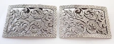 Pair of Vintage Filigree Cut Out Silver Tone Shoe Buckles Clips