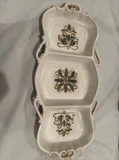 Amscan Inc Rectangular Ceramic Dish with Divided Sections Christmas Greenery