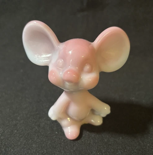 Fenton Blue Burmese Mouse Figurine looks Pink 2.75" Authentic Collectible 1984