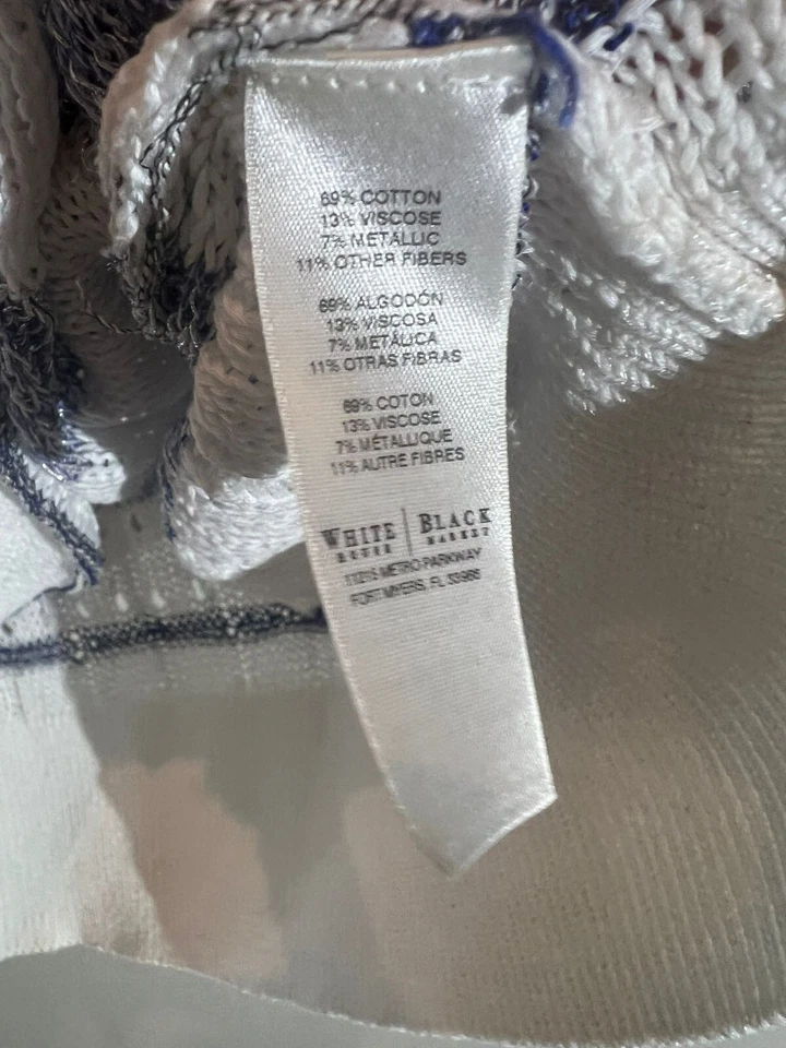 Suéter túnica tejida suelta del mercado negro de la Casa Blanca algodón blanco azul para mujer talla M Foto 4 de 4