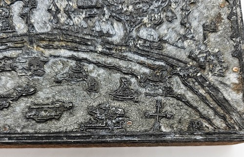 Buchdruck Schriftdruck Block Dorfstadt groß geschnitten Metall auf Holz Vintage - Bild 16 von 18