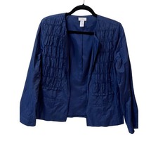 Chicos Navy Blue Ruched Pleated Open Front Blazer Jacket Size Small