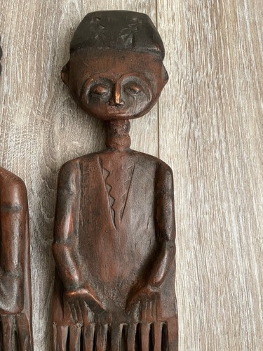 Vintage Afrikanische Deko Kunst große Haarkämme Set 2 Mann & Frau Design Tribal - Bild 3 von 13