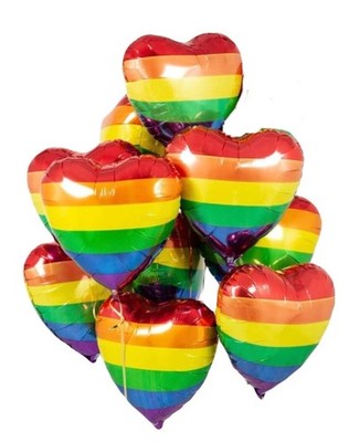 10 pc Heart Shaped 18  Rainbow Stripe Mylar Balloons