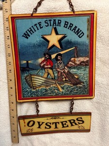 Lot of 3 Vintage Metal Seafood Trade Signs Colorful Images
