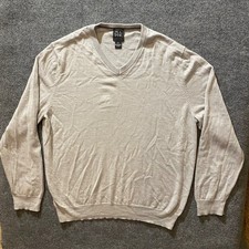 Jos A Bank Sweater Mens 4XLT V-Neck 100% Merino Wool Light Gray Long Sleeve