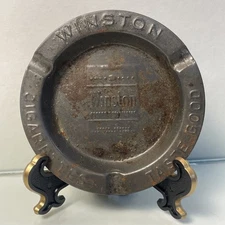 Vintage Winston Cigars & Cigarettes Metal Ashtray • Rustic Patina • Tobacco Sign