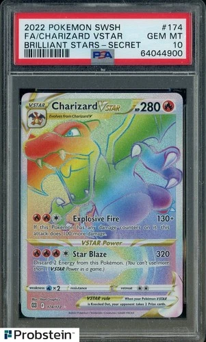 2022 Pokemon SWSH Brilliant Stars Secret #174 FA Charizard VStar PSA 10 GEM MINT