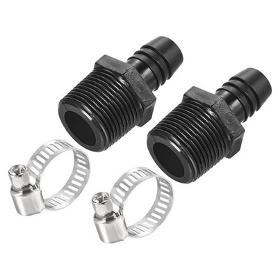 2 Set Schlauchfitting 16.3mm Widerhaken Außendmr 3/4NPT Verbinder 13-19mm Klemme