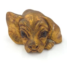 Vintage MCM  R Hetrick 466 California USA Gold Glaze Puppy Dog Mid Century