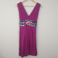 Ted Baker Dress Womens UK 12 Purple Pleated V Neck Tie Back Occasion Evening