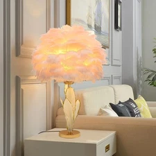 Feather Furry Table Lamp Modern Fluffy Desk Wedding Bedside Night Light