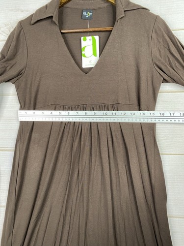 Olian Maternity Dress Sz L Brown Long Sleeve Pleated V Neck Knee Length NWT - Picture 6 of 11
