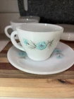 Fire King Vintage Coffee Tea Cup and Saucer Set Bonnie Blue Print 6 Piece USA