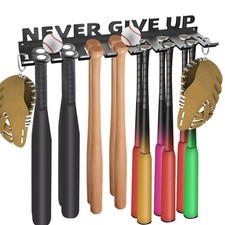 Baseball Bat Holder Wall Mount Softball Storage Hooks Metal Rack Hanger Fence...