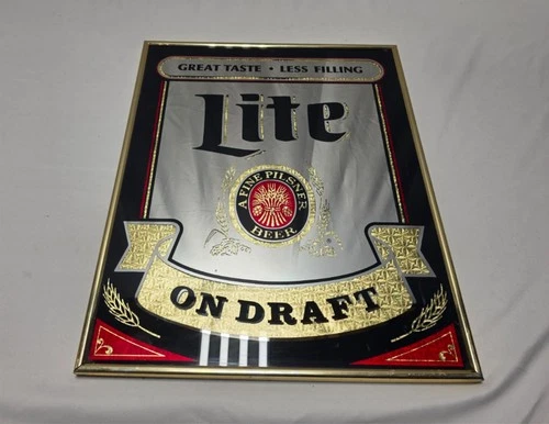 Vintage 20" by 16" Miller Lite Beer Draft Great Taste Less Filling Mirror Sign