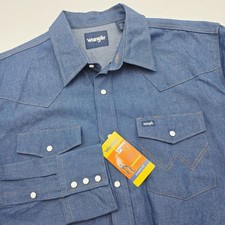 NWT Wrangler Pearl Snap Cowboy Cut Western Shirt Mens 2XL Denim Blue Long Sleeve