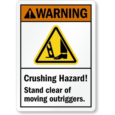 Crushing Hazard Moving Outriggers Aluminum Weatherproof Sign b00842