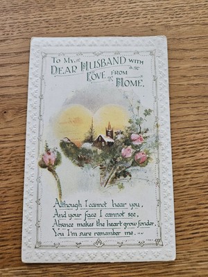 Vintage Edwardianische Postkarte An meinen Mann mit Liebe von zu Hause Erster Weltkrieg