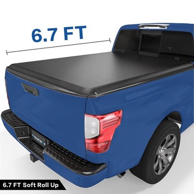 6.7FT FRP Soft Roll Up Tonneau Cover For 2017-2025 Nissan Titan Truck Bed Cover