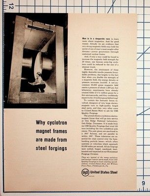 Vintage 1950s USS Steel Cyclotron Magnet Oak Ridge Lab Science Ad