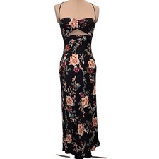 AFRM Dark Floral Midi Dress Black Cutout Halter Spaghetti Strap XS Sexy