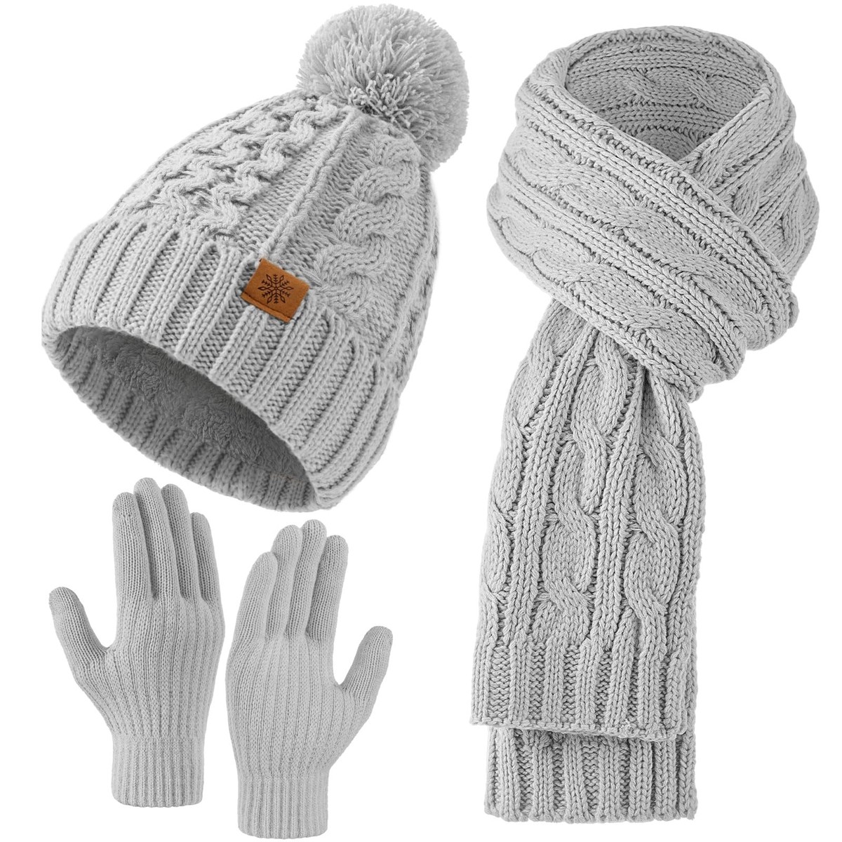Womens Winter Beanie Hat Scarf Gloves Set, Pom Beanie Warm 